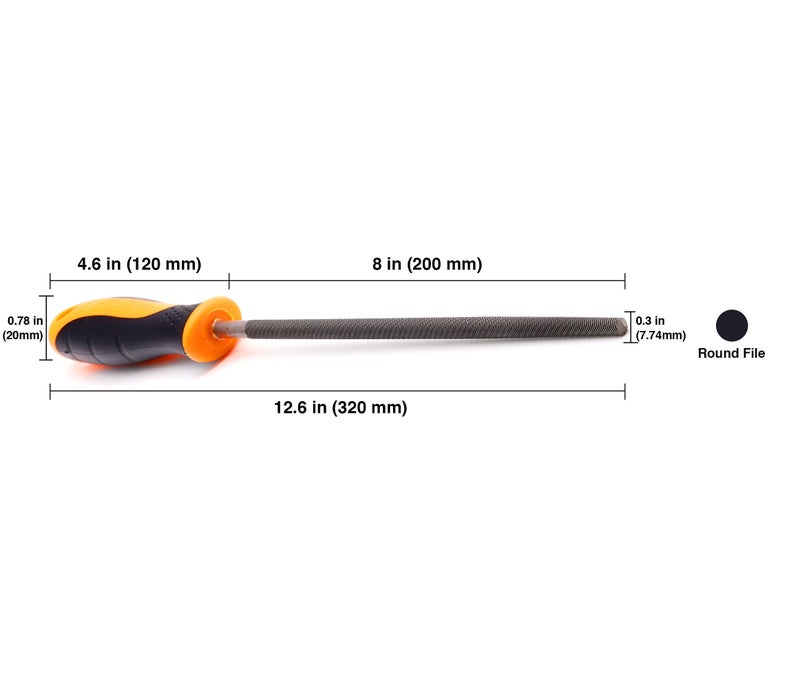 FINDER Bastard Cut Mill File, 8" Inch Round File with High Carbon Hardened Steel, Ergonomic Grip, Plastic Handle, Hand File for Deburring and Removing Material Ideal for Wood, Metal, Plastic - Image 1
